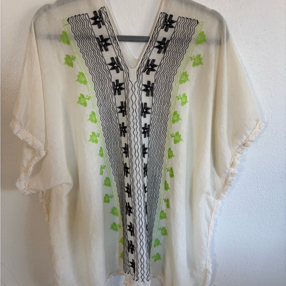Embroidered Cream and Green Women's Top